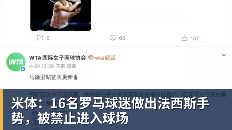 米体：16名罗马球迷做出法西斯手势，被禁止进入球场