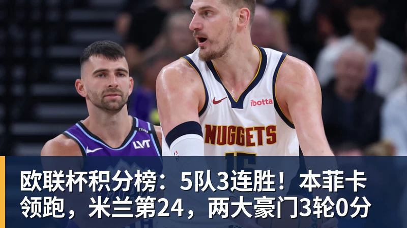 欧联杯积分榜：5队3连胜！本菲卡领跑，米兰第24，两大豪门3轮0分
